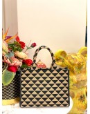 (LIKE NEW) PRADA SYMBOLE JACQUARD FABRIC CANVAS HANDBAG IN BEIGE & BLACK