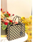 (LIKE NEW) PRADA SYMBOLE JACQUARD FABRIC CANVAS HANDBAG IN BEIGE & BLACK