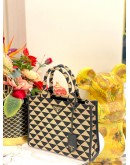 (LIKE NEW) PRADA SYMBOLE JACQUARD FABRIC CANVAS HANDBAG IN BEIGE & BLACK
