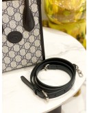(LIKE NEW) GUCCI INTERLOCKING G MINI TOTE BAG IN NAVY BLUE AND BEIGE GG SUPREME CANVAS WITH LEATHER TRIM