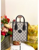 (LIKE NEW) GUCCI INTERLOCKING G MINI TOTE BAG IN NAVY BLUE AND BEIGE GG SUPREME CANVAS WITH LEATHER TRIM