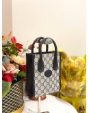 (LIKE NEW) GUCCI INTERLOCKING G MINI TOTE BAG IN NAVY BLUE AND BEIGE GG SUPREME CANVAS WITH LEATHER TRIM