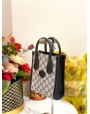 (LIKE NEW) GUCCI INTERLOCKING G MINI TOTE BAG IN NAVY BLUE AND BEIGE GG SUPREME CANVAS WITH LEATHER TRIM