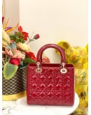 CHRISTIAN DIOR LADY DIOR MEDIUM TOP HANDLE BAG IN RED PATENT LEATHER 