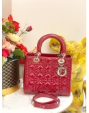 CHRISTIAN DIOR LADY DIOR MEDIUM TOP HANDLE BAG IN RED PATENT LEATHER 