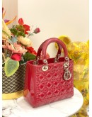 CHRISTIAN DIOR LADY DIOR MEDIUM TOP HANDLE BAG IN RED PATENT LEATHER 