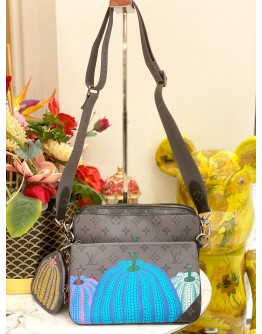 (LIKE NEW)  MICROCHIP LOUIS VUITTON X YAYOI KUSAMA PUMPKINS REVERSE MONOGRAM ECLIPSE CANVAS LIMITED TRIO BAG -FULL SET-