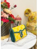 (LIKE NEW) GUCCI DIONYSUS MINI SHOULDER BAG IN YELLOW GG EMBOSSED LEATHER WITH GREEN TRIM- FULL SET-