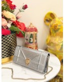 (LIKE NEW) CHRISTIAN DIOR DIORAMA WALLET ON CHAIN IN METALLIC SILVER PATENT LEATHER 