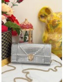 (LIKE NEW) CHRISTIAN DIOR DIORAMA WALLET ON CHAIN IN METALLIC SILVER PATENT LEATHER 
