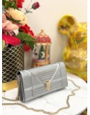 (LIKE NEW) CHRISTIAN DIOR DIORAMA WALLET ON CHAIN IN METALLIC SILVER PATENT LEATHER 