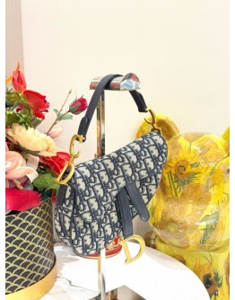 (LIKE NEW) CHRISTIAN DIOR MINI SADDLE HANDBAG WITH STRAP IN OBLIQUE JACQUARD CANVAS 