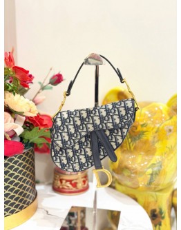 (LIKE NEW) CHRISTIAN DIOR MINI SADDLE HANDBAG WITH STRAP IN OBLIQUE JACQUARD CANVAS 