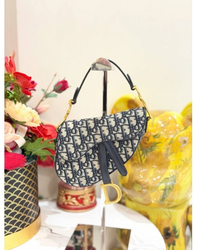 (LIKE NEW) CHRISTIAN DIOR MINI SADDLE HANDBAG WITH STRAP IN OBLIQUE JACQUARD CANVAS 