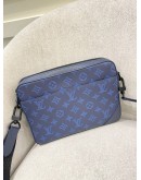 2023 MICROCHIP LOUIS VUITTON DUO MESSENGER BAG IN NAVY BLUE MONOGRAM SHADOW LEATHER WITH A DETACHABLE COIN PURSE ON STRAP FULL SET