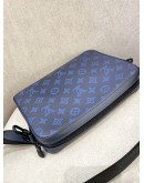 2023 MICROCHIP LOUIS VUITTON DUO MESSENGER BAG IN NAVY BLUE MONOGRAM SHADOW LEATHER WITH A DETACHABLE COIN PURSE ON STRAP FULL SET