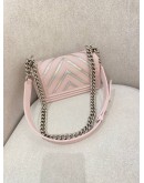 CHANEL SMALL BOY FLAP SOFT PINK CHEVRON LAMBSKIN LEATHER SILVER HARDWARE WITH IRIDESCENT TRIM