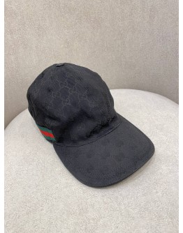 GUCCI BLACK GG MONOGRAM CANVAS CAP