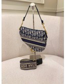 2020 CHRISTIAN DIOR MEDIUM SADDLE BLUE DIOR OBLIQUE EMBROIDERY SHOULDER BAG