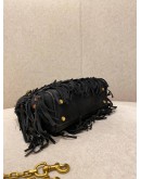 CHRISTIAN DIOR MINI LADY DIOR LIMITED AND SPECIAL EDITION BLACK LEATHER FRINGE WITH PATTERN STUDS BAG WITH CHAIN STRAP