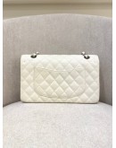 CHANEL MEDIUM DOUBLE FLAP WHITE CAVIAR LEATHER SILVER CHAIN SHOULDER BAG