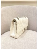 CHANEL MEDIUM DOUBLE FLAP WHITE CAVIAR LEATHER SILVER CHAIN SHOULDER BAG