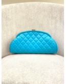 CHANEL LIGHT GREEN BLUE LAMBSKIN LEATHER TIMELESS CLUTCH IN SHW