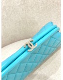 CHANEL LIGHT GREEN BLUE LAMBSKIN LEATHER TIMELESS CLUTCH IN SHW