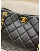 (LIKE NEW) 2021 CHANEL BLACK CAVIAR LEATHER CLASSIC CLASP TOTE SHOULDER BAG WITH GOLD HARDWARE 