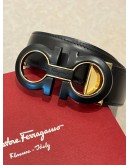 (LIKE NEW) SALVATORE FERRAGAMO REVERSIBLE BLACK LEATHER BELT SIZE 110 -FULL SET-