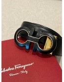 (LIKE NEW) SALVATORE FERRAGAMO REVERSIBLE BLACK LEATHER BELT SIZE 110 -FULL SET-