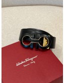 (LIKE NEW) SALVATORE FERRAGAMO REVERSIBLE BLACK LEATHER BELT SIZE 110 -FULL SET-