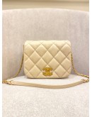 CHANEL SINGLE FLAP SLING BAG IN BEIGE LAMBSKIN LEATHER GHW 