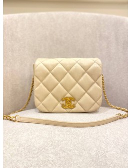 CHANEL SINGLE FLAP SLING BAG IN BEIGE LAMBSKIN LEATHER GHW 