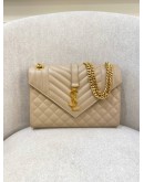 (BRAND NEW) YSL SAINT LAURENT ENVELOPE MEDIUM CHAIN BAG IN MIX MATELASSE GRAIN DE POUDRE EMBOSSED LEATHER WITH GOLD HARDWARE -FULL SET-