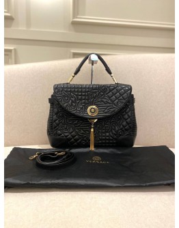 VERSACE BLACK BAROCCO LEATHER ALTEA TOP HANDLE BAG