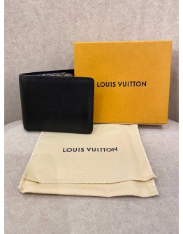 LOUIS VUITTON SLENDER LIMITED EDITION WALLET WITH BLACK TAIGA LEATHER AND NAVY BLUE FLORAL INNER -FULL SET-