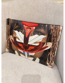 GIVENCHY COATED CANVAS TIRBAL GIRL PRINT ANTIGONA SLIM LARGE POUCH