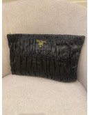 PRADA BLACK GAUFRE NAPPA LEATHER CLUTCH