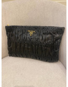 PRADA BLACK GAUFRE NAPPA LEATHER CLUTCH