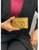 (BRAND NEW) CHANEL QUILTED CARD HOLDER LAMBSKIN GOLD COLOUR WITH GOLD AND PEARL CC LOGO