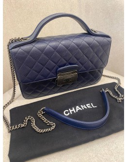 CHANEL QUILTED LAMBSKIN LEATHER SMALL CC UNIVERSITY TOP HANDLE FLAP CHAIN BAG