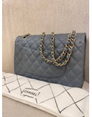 2019 CHANEL DARK GREY CAVIAR LEATHER CLASSIC MEDIUM DOUBLE FLAP GOLD CHAIN BAG