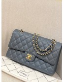 2019 CHANEL DARK GREY CAVIAR LEATHER CLASSIC MEDIUM DOUBLE FLAP GOLD CHAIN BAG