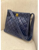 CHANEL VINTAGE DOUBLE SIDE DARK BLUE QUILTED LAMBSKIN LEATHER TOTE SHOULDER BAG