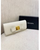 (BRAND NEW) PRADA WHITE SAFFIANO LEATHER FIOCCO BOW LONG WALLET -FULL SET-