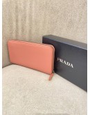 (BRAND NEW) PRADA PINK SAFFIANO LEATHER ZIP LONG WALLET -FULL SET-