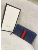 (BRAND NEW) GUCCI SHERRY LINE GUCCISSIMA NAVY BLUE GG LEATHER ZIP LONG WALLET  -FULL SET-