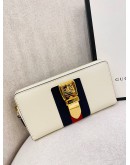 (LIKE NEW) GUCCI WHITE SYLVIE ROUND SHERRY LINE ZIP LONG WALLET  -FULL SET-