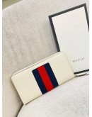 (LIKE NEW) GUCCI WHITE SYLVIE ROUND SHERRY LINE ZIP LONG WALLET  -FULL SET-